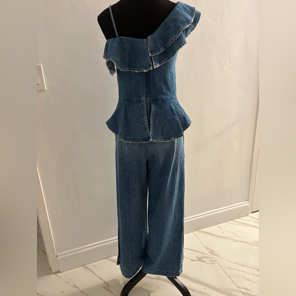 Jonathan Simkhai Denim Ruffle Accented Jumpsuit pre owned - Picture 9 of 13